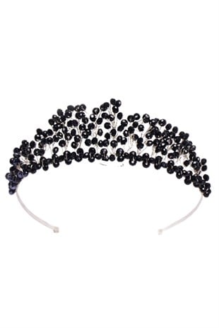 Siyah Boncuklu Prenses Model Gelin Tacı
