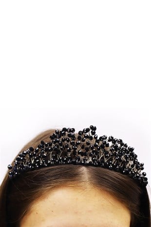 Siyah Boncuklu Prenses Model Gelin Tacı