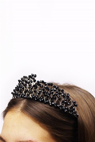Siyah Boncuklu Prenses Model Gelin Tacı