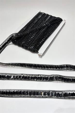 Siyah Boru Boncuklu Ütüyle Yapışan Şerit Taş