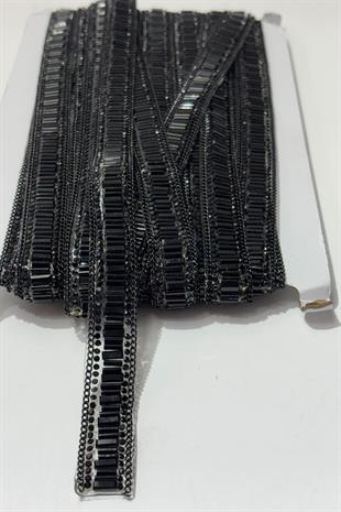 Siyah Boru Boncuklu Ütüyle Yapışan Şerit Taş