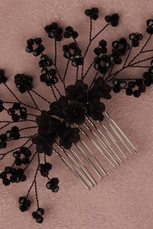 دبوس شعر إكسسوار شعر الزفاف مطرز بالزهرة السوداء