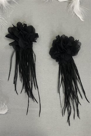 Black Floral Feather Earrings
