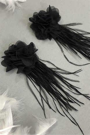 Black Floral Feather Earrings