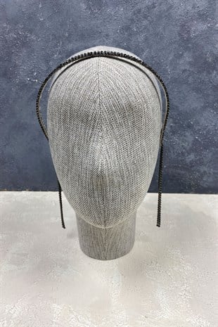 Siyah Çift Sıra Sallantılı Gelin Tacı Saç Aksesuarı