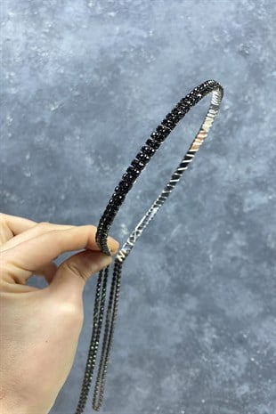 Siyah Çift Sıra Sallantılı Gelin Tacı Saç Aksesuarı