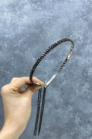 Siyah Çift Sıra Sallantılı Gelin Tacı Saç Aksesuarı
