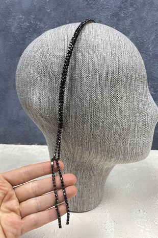 Siyah Çift Sıra Sallantılı Gelin Tacı Saç Aksesuarı