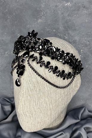 Siyah Dali Alınlık Sallantılı Gelin Kına Tacı Saç Aksesuarı