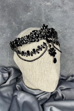 Siyah Dali Alınlık Sallantılı Gelin Kına Tacı Saç Aksesuarı