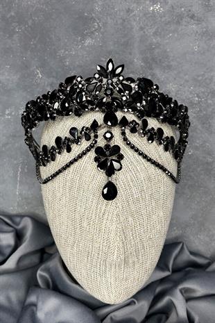 Siyah Dali Alınlık Sallantılı Gelin Kına Tacı Saç Aksesuarı