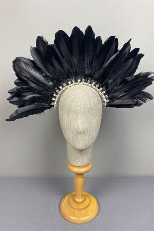 Black Dali Feathered Stone Bridal Henna Crown Accessory