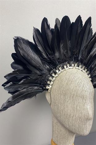 Black Dali Feathered Stone Bridal Henna Crown Accessory