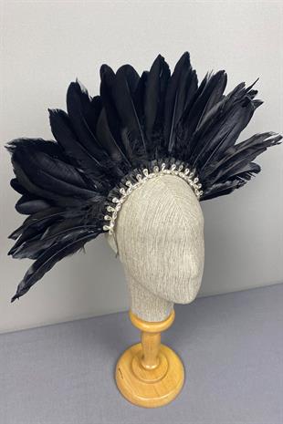 Black Dali Feathered Stone Bridal Henna Crown Accessory