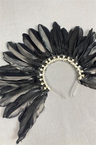Black Dali Feathered Stone Bridal Henna Crown Accessory