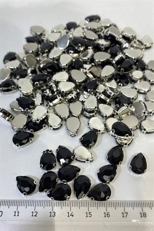 Siyah Damla Metal Kasalı Beyoğlu Taşı Dikme Cam Boncuk 5 Adet