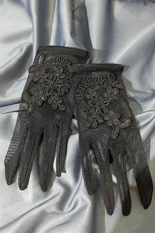 الجملة الدانتيل الأسود منقوشة القفازات