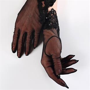الجملة الدانتيل الأسود مفصلة قفازات الزفاف مطرز