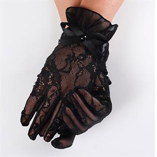 الجملة الدانتيل الأسود وقفازات الزفاف القوس