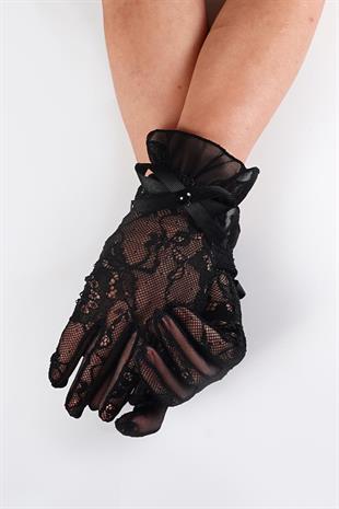 الجملة الدانتيل الأسود وقفازات الزفاف القوس