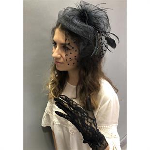 الجملة قفازات الدانتيل الأسود قبعة الزفاف Voilet