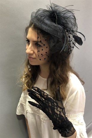 Black Lace Gloves Voile Wedding Cap Face Veils