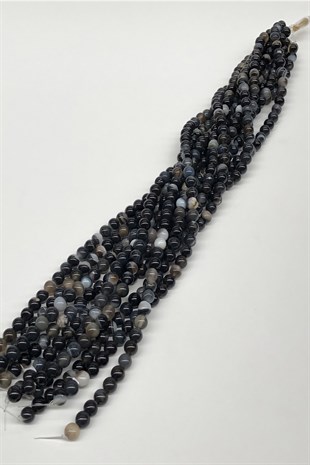 Siyah Desenli Akik Doğal taş Boncuk 8 mm