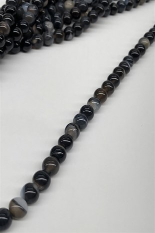 Siyah Desenli Akik Doğal taş Boncuk 8 mm