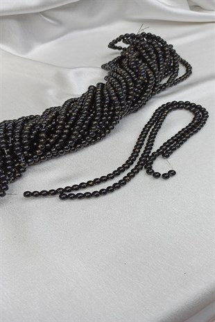 Siyah Desenli Dizi Cam Boncuk 8 mm