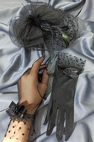 الجملة القفازات السوداء عادي - قبعة الزفاف رقصة البولكا نقطة Voilet