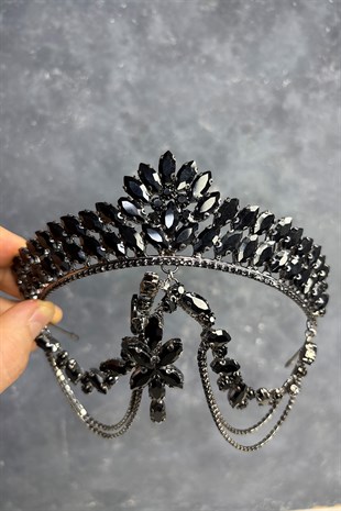 Siyah Eda Sallantılı Alınlık Gelin Kına Tacı