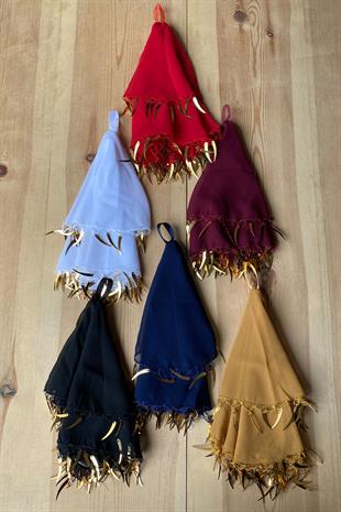 Black Ecru Gold Sword Sequin Chiffon Bridal Halay Handkerchief 5 pcs