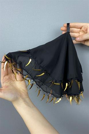 Black Ecru Gold Sword Sequin Chiffon Bridal Halay Handkerchief 5 pcs