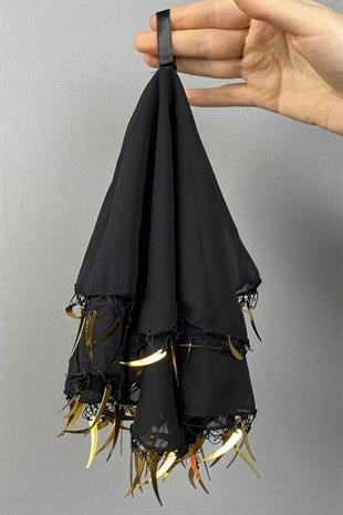 Black Ecru Gold Sword Sequin Chiffon Bridal Halay Handkerchief 5 pcs