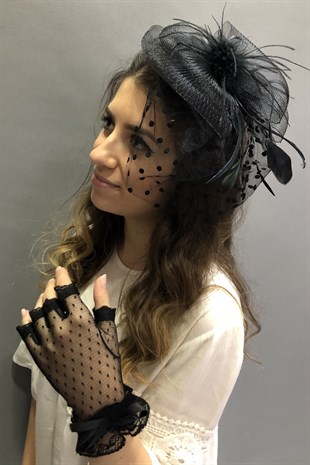 Black Gloves Voile Wedding Cap Face Veils