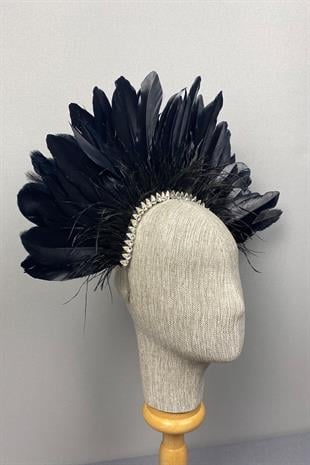 Black Enda Feathered Stone Bridal Henna Crown Accessory