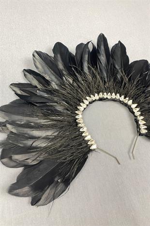Black Enda Feathered Stone Bridal Henna Crown Accessory