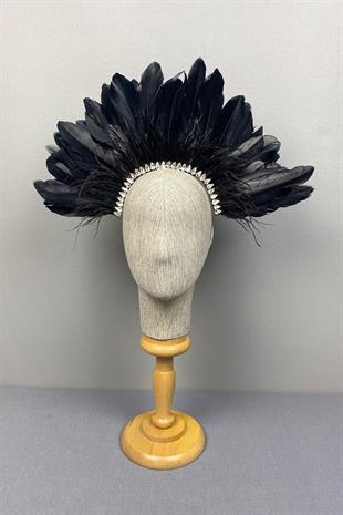 Black Enda Feathered Stone Bridal Henna Crown Accessory