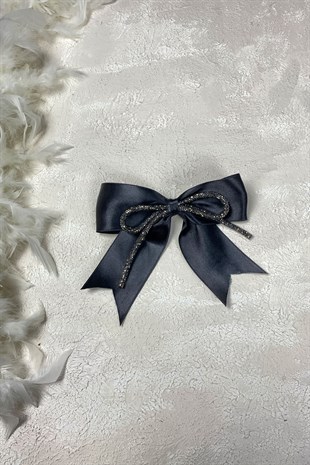 Siyah Full Taşlı Fiyonklu Saç Tokası Aksesuar