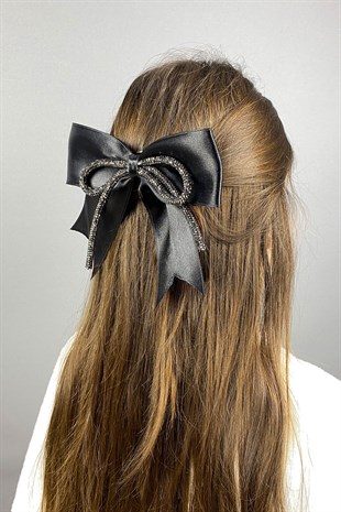 Siyah Full Taşlı Fiyonklu Saç Tokası Aksesuar