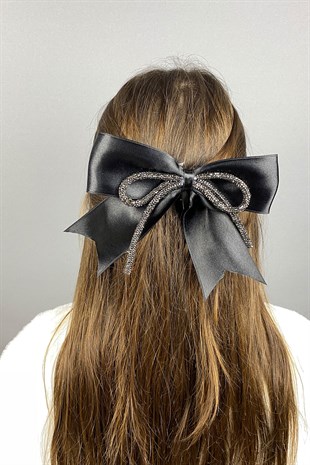 Siyah Full Taşlı Fiyonklu Saç Tokası Aksesuar