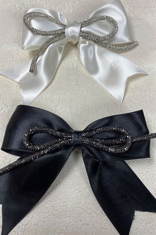 Siyah Full Taşlı Fiyonklu Saç Tokası Aksesuar