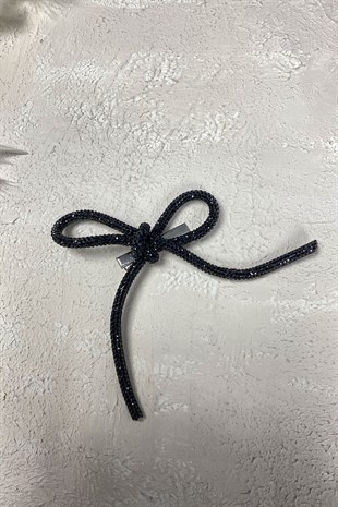 Siyah Full Taşlı Tasarım Fiyonk Saç Tokası