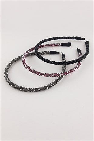 Siyah Fuşya Antrasit 3lü Taşlı Taç