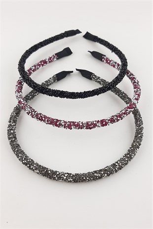 Siyah Fuşya Antrasit 3lü Taşlı Taç