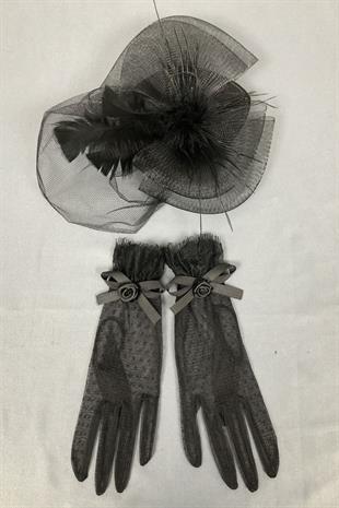 الجملة قبعة الزفاف الأسود وقفازات رقصة البولكا