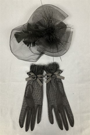 Black Bridal Hat and Polka Dot Gloves Face Veils