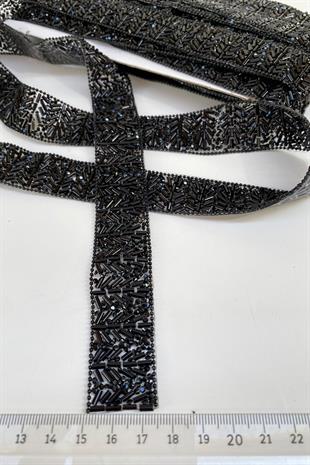 Black Wide Pipe Beads and Chain Iron-on Stone Strip Applique