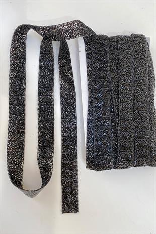 Black Wide Pipe Beads and Chain Iron-on Stone Strip Applique