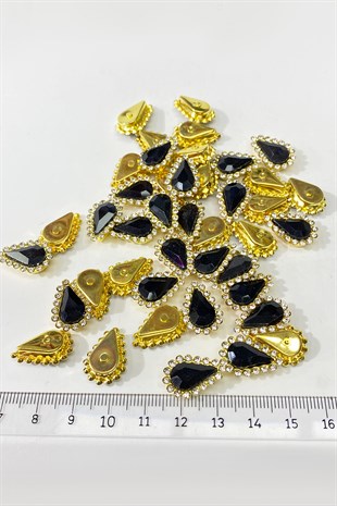 Siyah Gold Kasalı Damla Dikme Taş 10 Adet